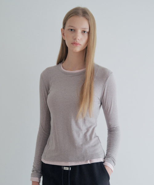 See-Through Tencel Wool Long Sleeve_Warm Gray