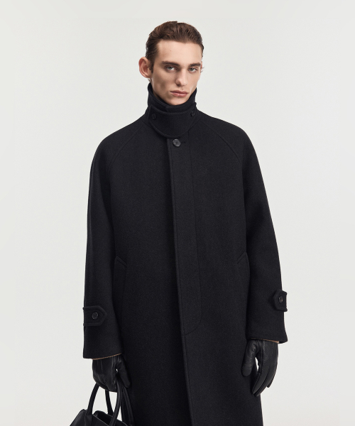 Virgin Wool Herringbone Balmacaan Coat (Dark Brown) TNCO6F100W2