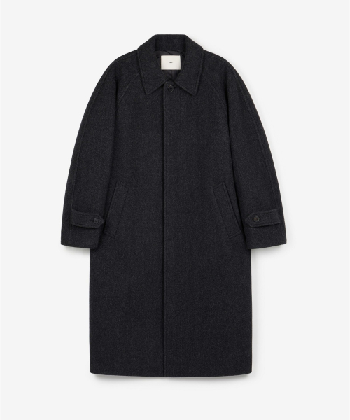 Virgin Wool Herringbone Balmacaan Coat (Dark Grey) TNCO6F100CG