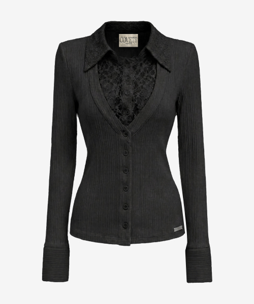 LILY LACE KNIT SHIRT [BLACK]
