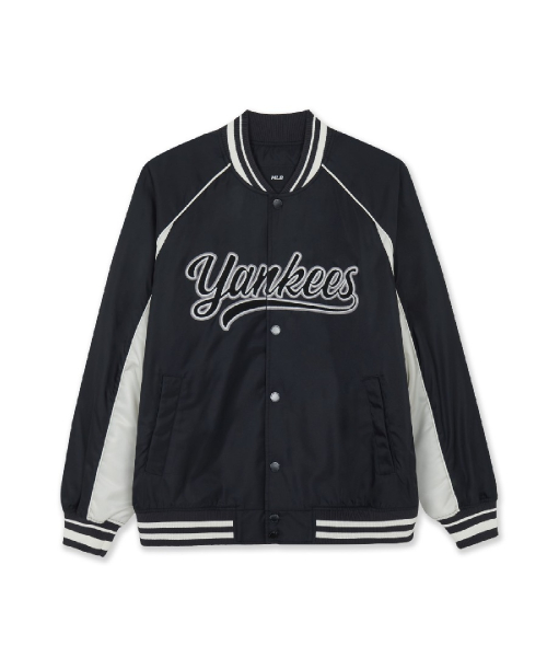 Nylon Blocking Cursive Varsity Jacket