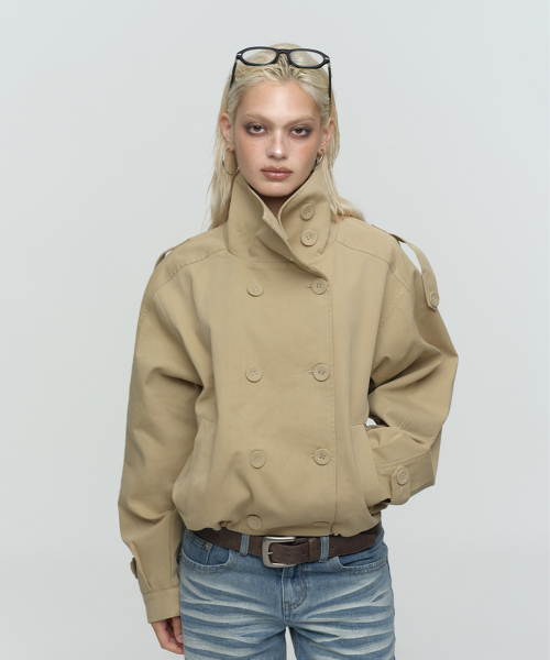 노베라 벌룬 하이넥 자켓_베이지 Novera Balloon High-Neck Jacket_Beige