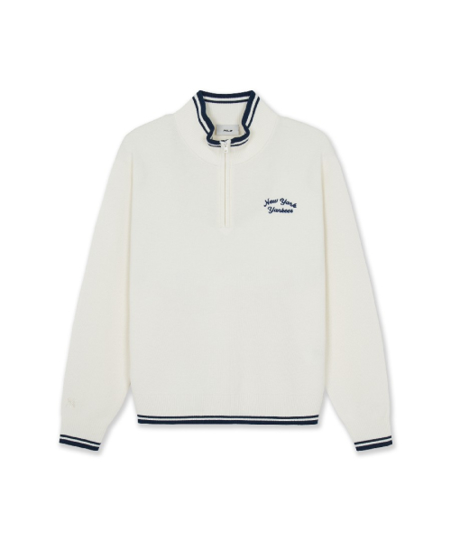 BASIC SMALL LETTERING HALF ZIP UP KNIT PULLOVER