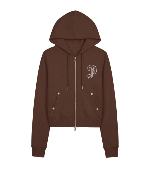 엠블럼 글리터 후드집업_브라운 Emblem Glitter Hood Zip-Up_Brown