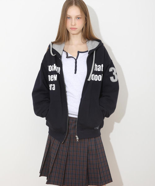 New School Hoodie Zip Navy