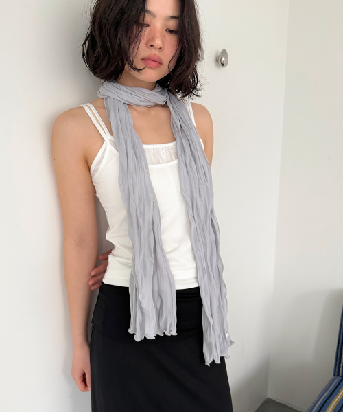 [wide] soft wrinkle long scarf - silver grey