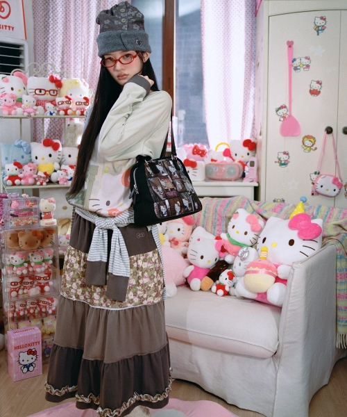 HELLO KITTY TIERED FRILL SKIRT [BROWN]