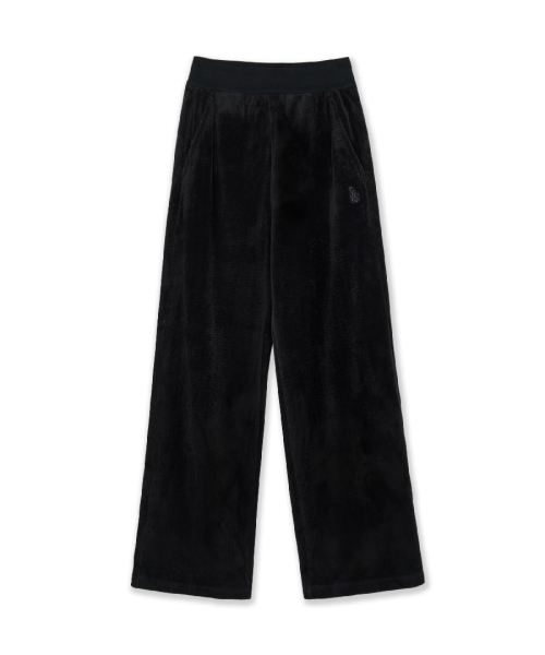 Womens Basic Small Logo Ribbed Velvet Semi Wide Pants