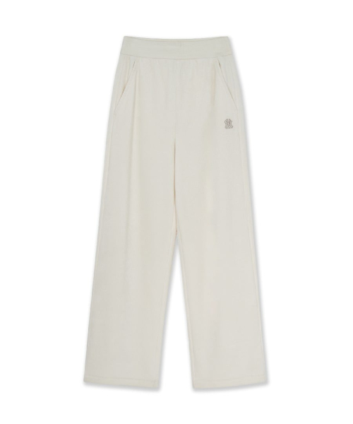 Womens Basic Small Logo Ribbed Velvet Semi Wide Pants