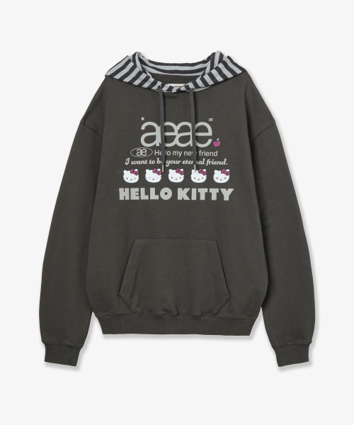 HELLO KITTY WEB LOGO HOODIE [CHARCOAL BROWN]