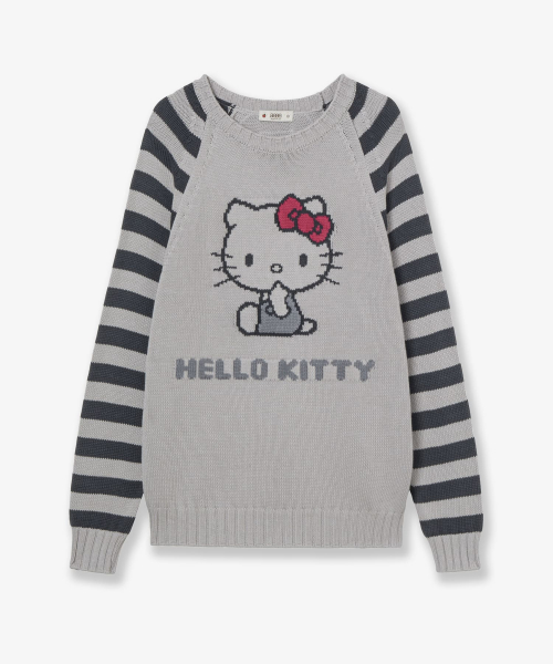 HELLO KITTY NERDY STRIPE RAGLAN KNIT [GREY]
