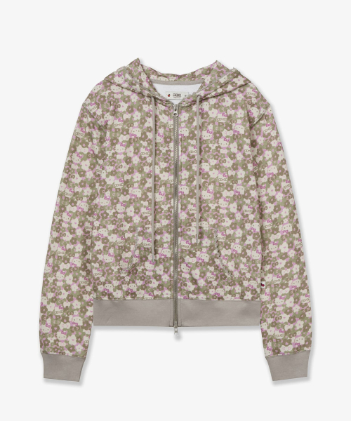 HELLO KITTY PATTERN ZIP UP HOODIE [KHAKI]