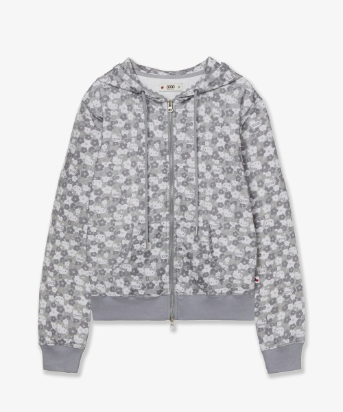 HELLO KITTY PATTERN ZIP UP HOODIE [GREY]
