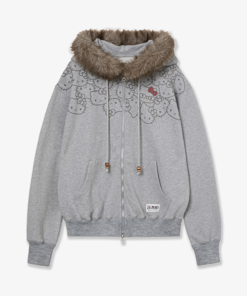 HELLO KITTY FUR ZIP UP HOODIE [MELANGE GREY]