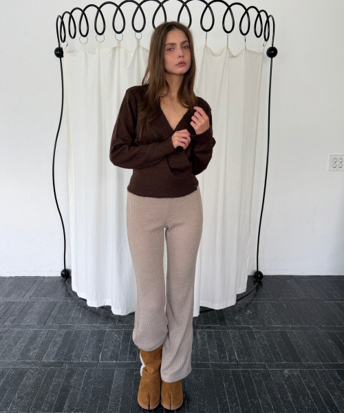 WARM KNIT BOOTCUT PANTS (BEIGE)