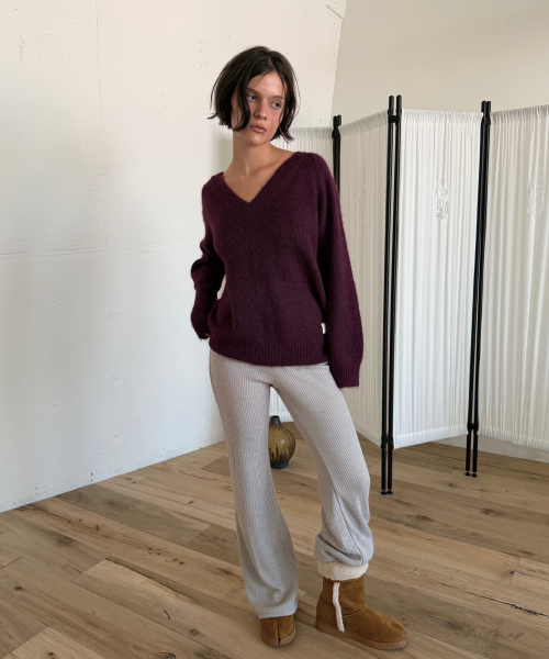 WARM KNIT BOOTCUT PANTS (GREY)