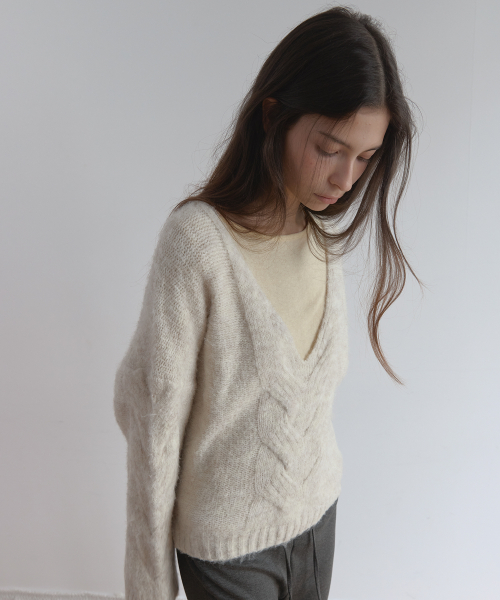 TWIST DEEP V KNIT (OATMEAL)