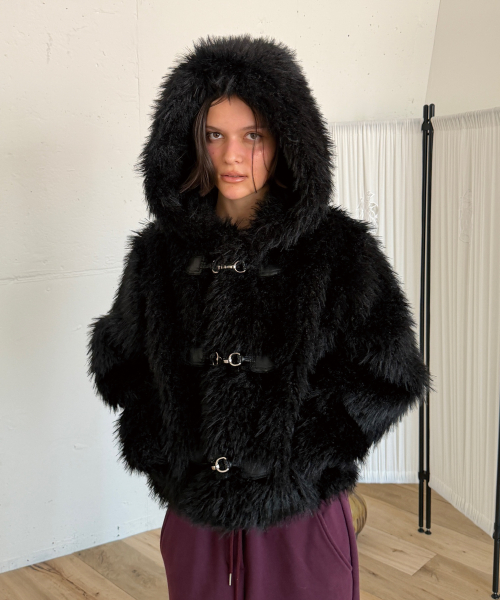TOGGLE HOODIE FUR JACKET (BLACK)