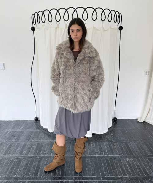 MIDI FUR JACKET (GREY)