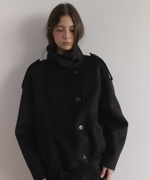 WOOL HANDMADE HALF COAT (BLACK)