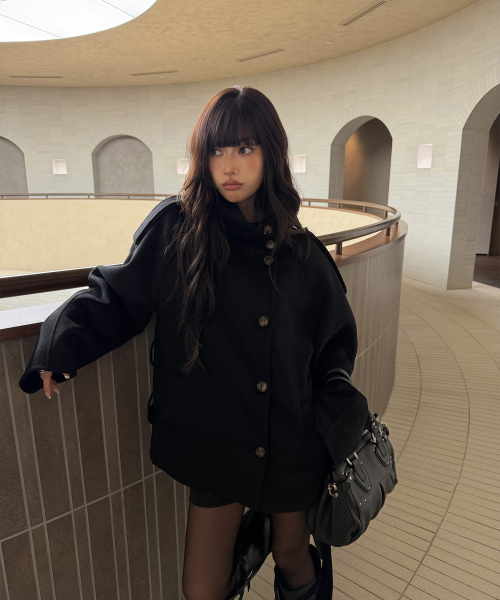 WOOL HANDMADE HALF COAT (BLACK)