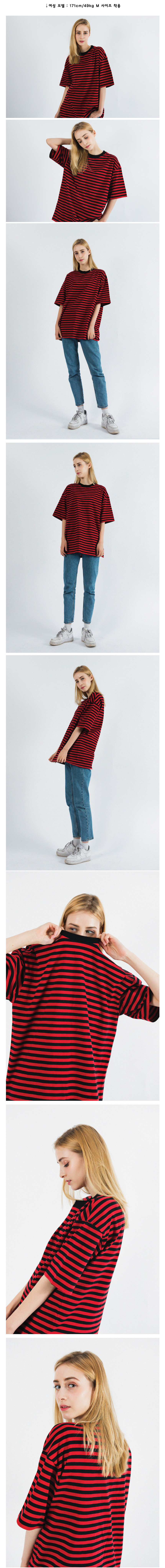 꼼파뇨(COMPAGNO) [20수] 헤비 오버핏 보더 반팔티 레드