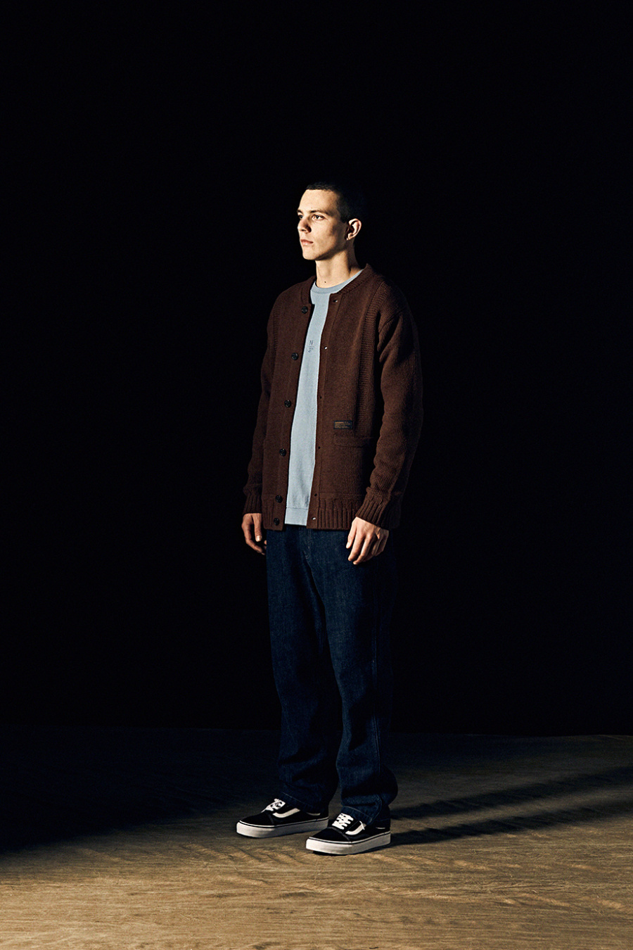 에스피오나지(ESPIONAGE) 18 Fisherman Guernsey Heavy Weight Cardigan Heather Navy