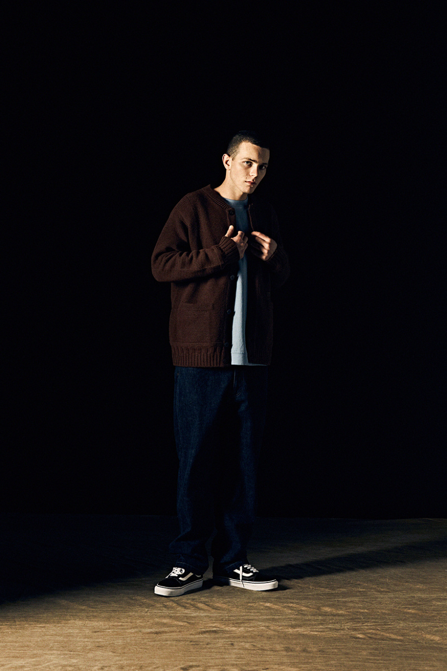 에스피오나지(ESPIONAGE) 18 Fisherman Guernsey Heavy Weight Cardigan Heather Navy
