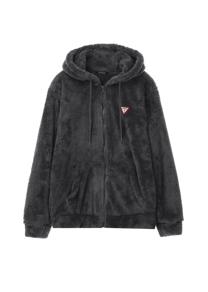 게스(GUESS) 남녀공용 미니삼각 와펜 뽀글이 후드 집업