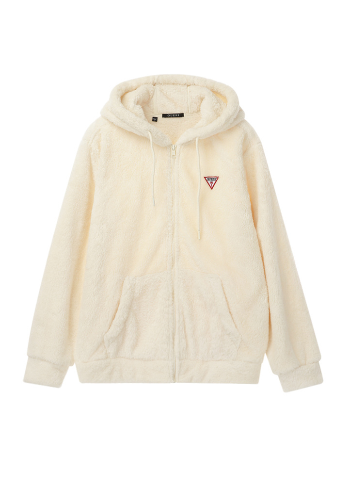 게스(GUESS) 남녀공용 미니삼각 와펜 뽀글이 후드 집업