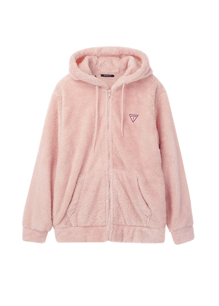 게스(GUESS) 남녀공용 미니삼각 와펜 뽀글이 후드 집업