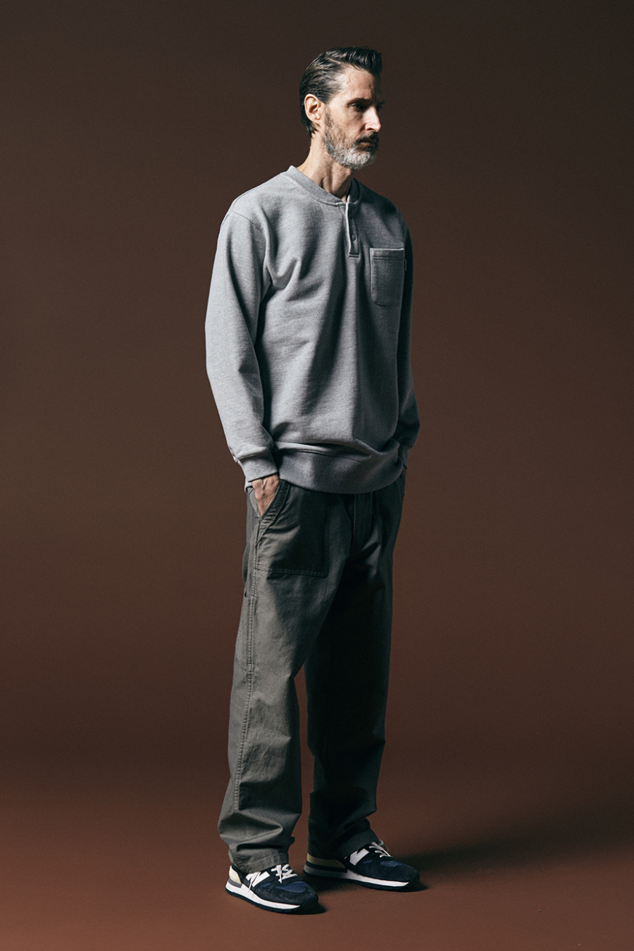 에스피오나지(ESPIONAGE) Palmer Henley Neck Sweat Oatmeal