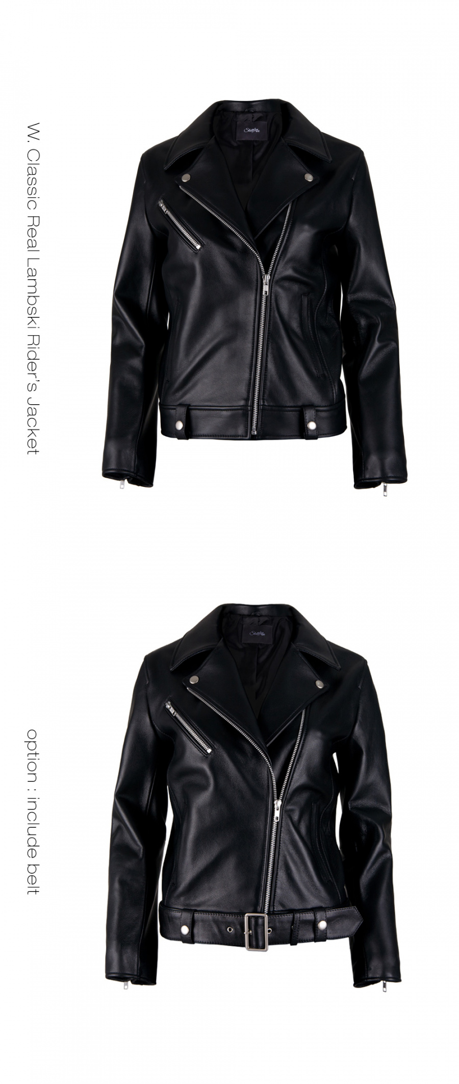 스텔라비(STELLA BE) WOMENs REAL LAMBSKIN RIDERs JACKET (BLACK)