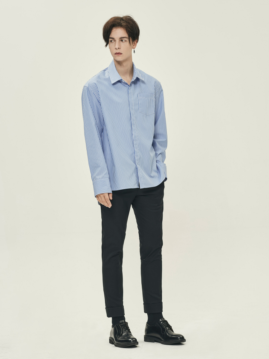 단하우스(DAAN HAUS) SKY BLUE Side Cutting Long Stripe Shirts - 64,800원 | 무신사 스토어