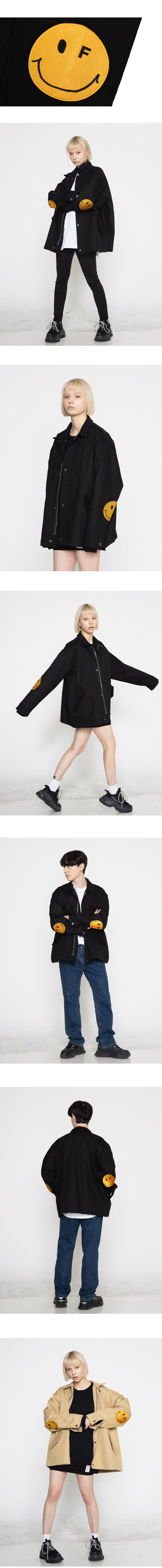 그레이버(GRAVER) [UNISEX]엘보우 자수 도트스마일 화이트클립 자켓_베이지