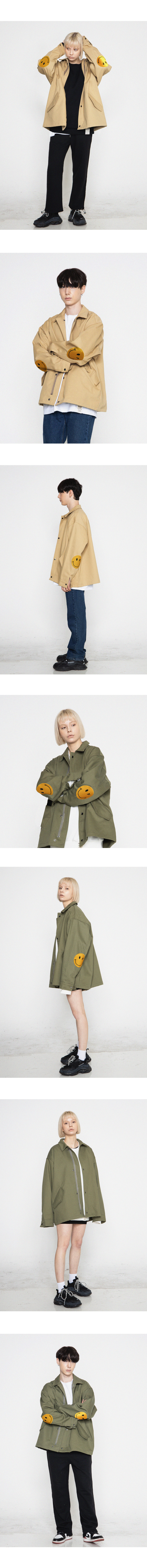 그레이버(GRAVER) [UNISEX]엘보우 자수 도트스마일 화이트클립 자켓_베이지