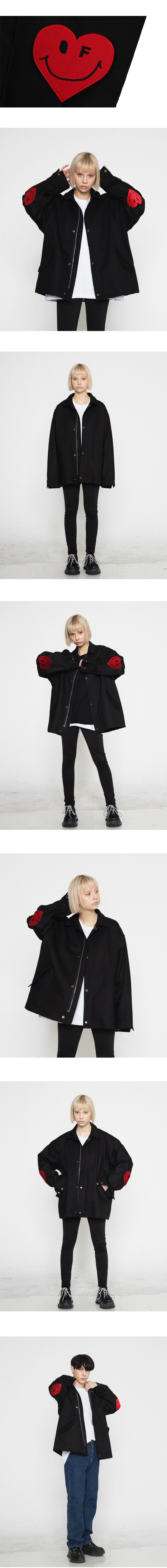 【GRAVER】Elbow embroidery Heart Smile White Clip Jacket GRAVER】Elbow embroidery Heart Smile White Clip Jacket