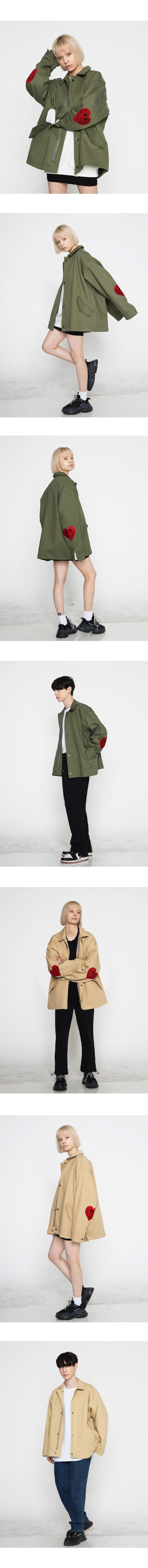 그레이버(GRAVER) [UNISEX]엘보우 자수 하트스마일 화이트클립 자켓_베이지