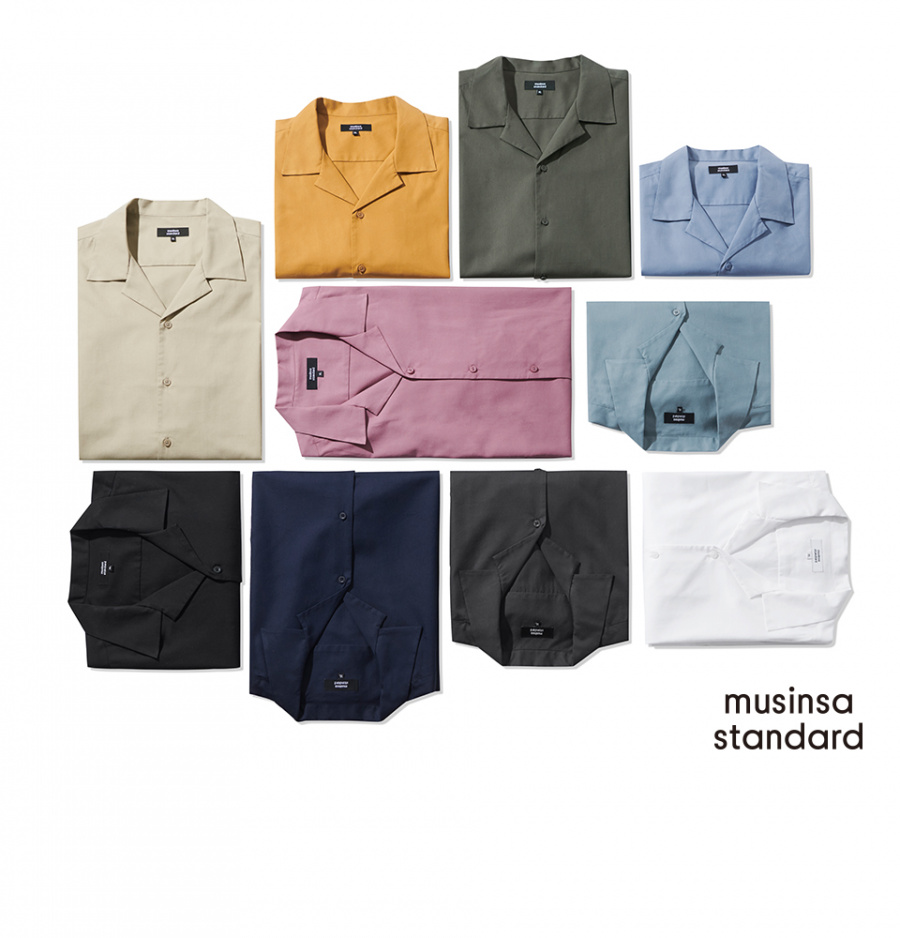 무신사 스탠다드(MUSINSA STANDARD) 오픈 칼라 쇼트 슬리브 셔츠 [블랙]