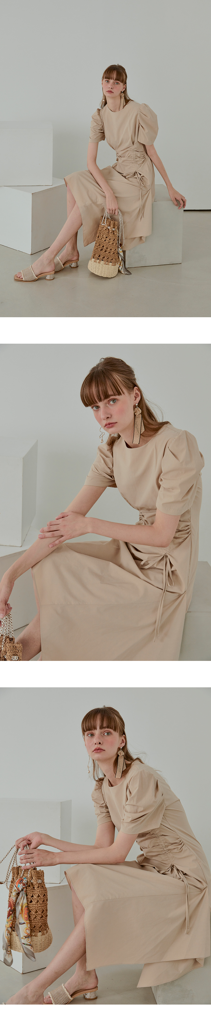 MUSINSA | ETMON Pintuck String Dress, Beige