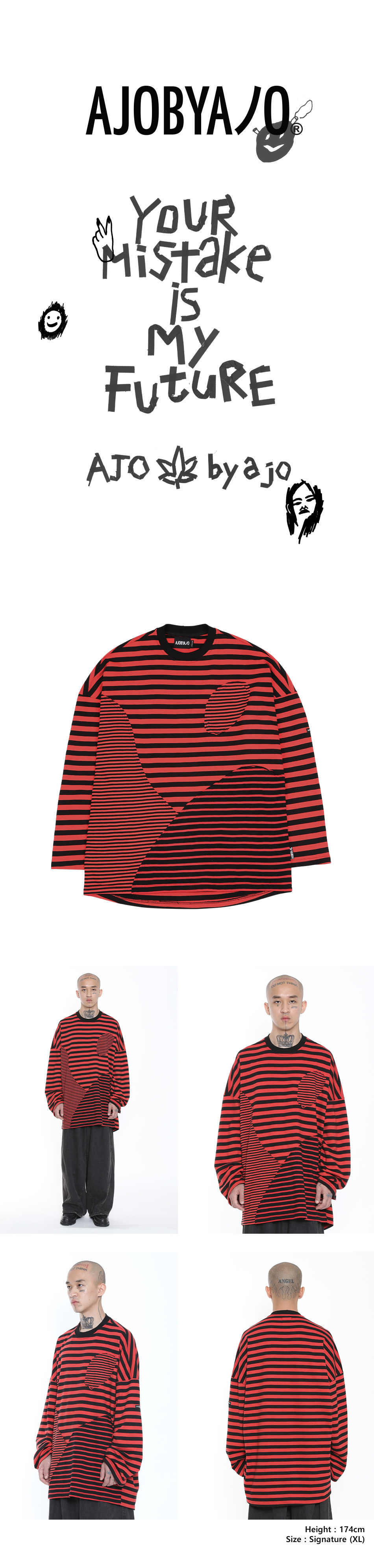 【AJO AJOBYAJO】22SS★ Stripe Mixed T-Shirt MUSINSA | AJOBYAJO Oversized Stripe Mixed T-Shirt [Red]