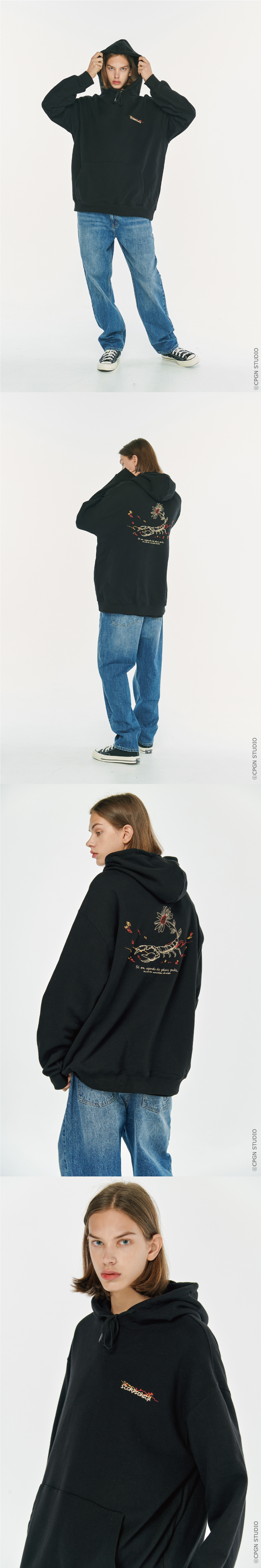 MUSINSA | CPGN STUDIO SCORPIONIDA EMBROIDERED HOODIE BLACK