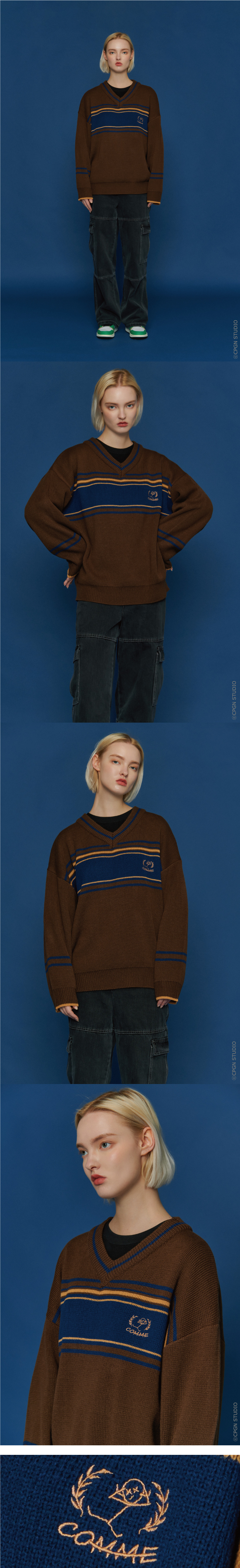 COMME V NECK SWEATER CREAM - 3 COLORS BROWN