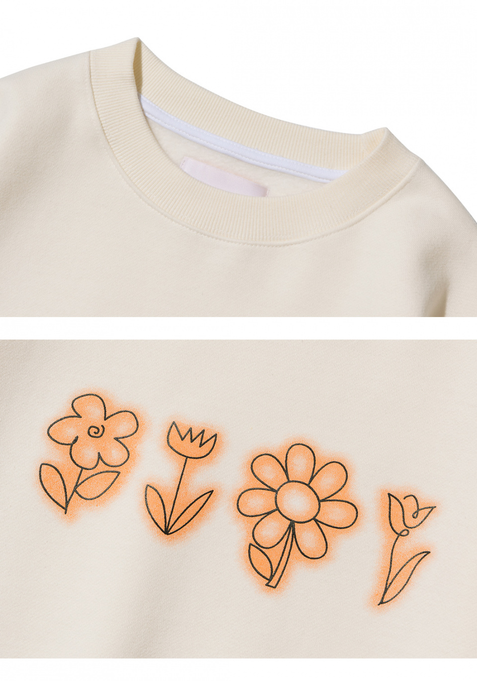 로씨로씨(ROCCI ROCCI) Flower Drawing Sweatshirt [CREAM]