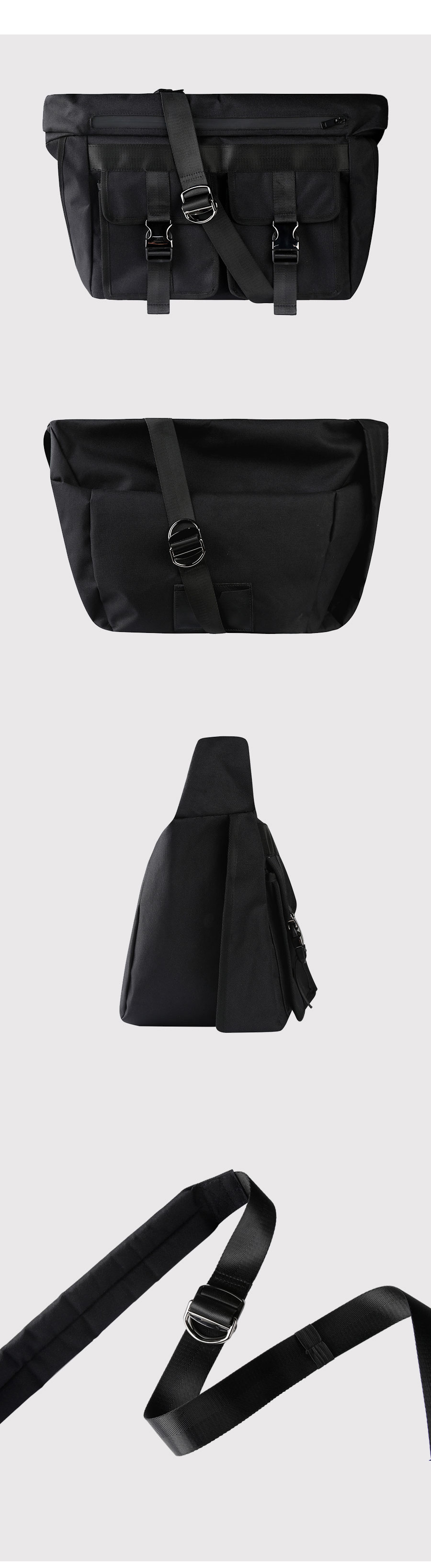 MUSINSA公式 | TRILLION TWO BUCKLE MESSENGER BAG (BLACK)