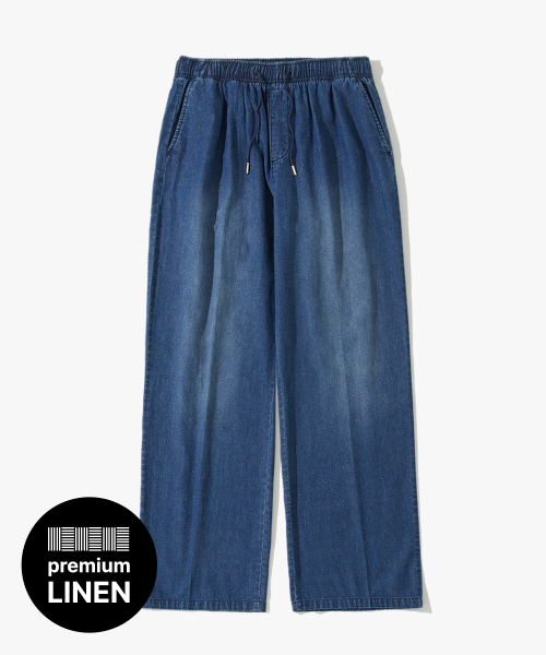 LINEN SEMI -WIDE BANDING PANTS