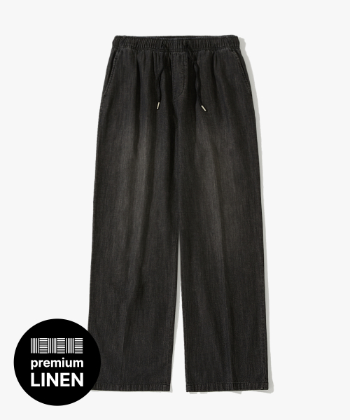 LINEN SEMI -WIDE BANDING PANTS