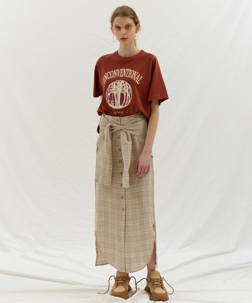 TIE UP POINT LINEN SKIRT - BEIGE
