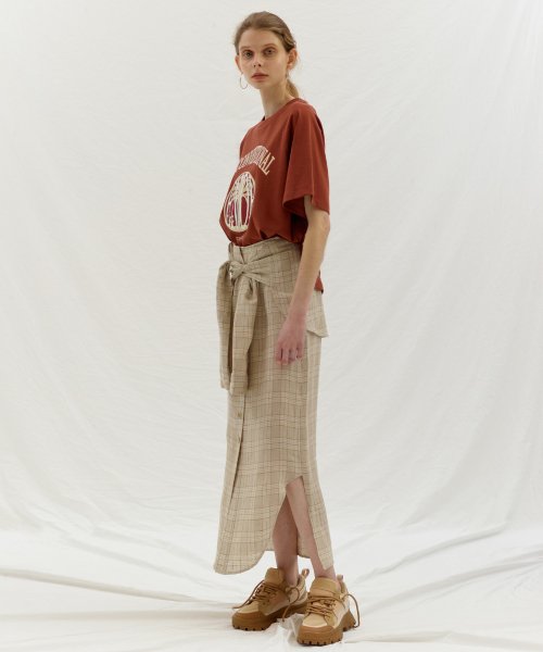 TIE UP POINT LINEN SKIRT - BEIGE