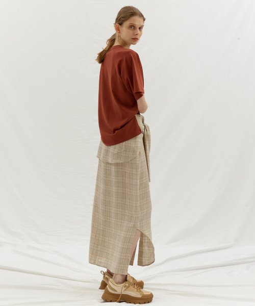 TIE UP POINT LINEN SKIRT - BEIGE